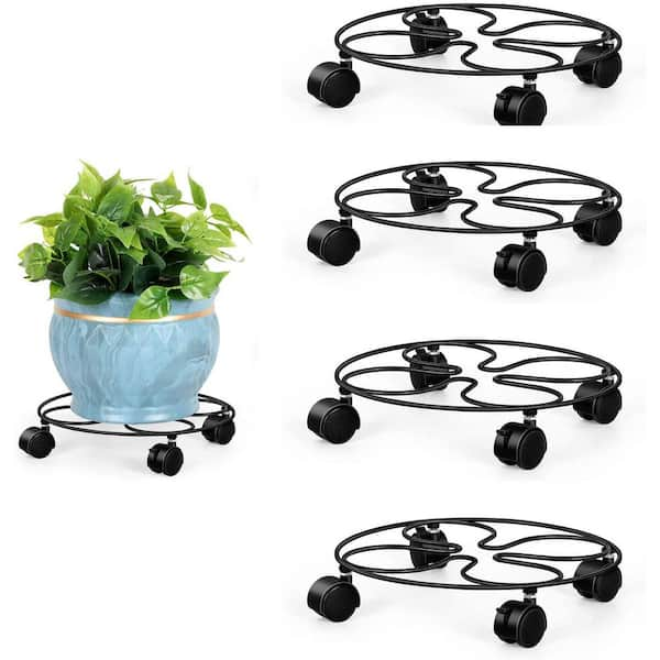 4 Packs 12 Plant Caddy with Hidden Wheels Rolling Plant Stands