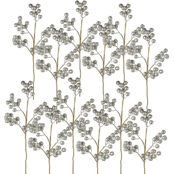 A & B Home 24 in. H Berry Sprays - Set of 12 - Silver