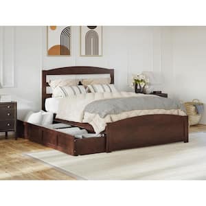 Warren 53-1/2 in. W Walnut Full Solid Wood Frame with Footboard 2-Drawers and USB Device Charger Platform Bed