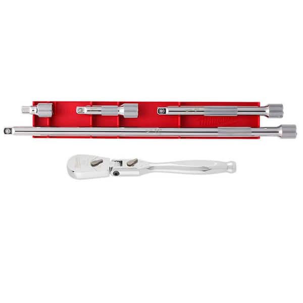 Milwaukee 3/8 in. Drive 9 in. Flex Head Ratchet with 3/8 in. Drive Extension Set (5-Piece)