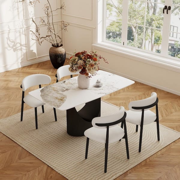 (Set of 4) Modern Lambswool Sitting Cushion Dining Chair in Black