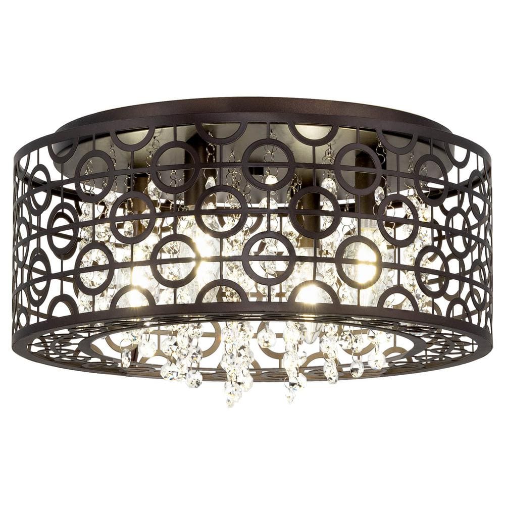 Brielle 15" Bronze Crystal Cage 4-Light Flush Mount Chandelier