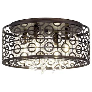 Brielle 15 in. 60-Watt 4-Light Oil-Rubbed Bronze Modern Flush Mount with Oil Rubbed Bronze Shade