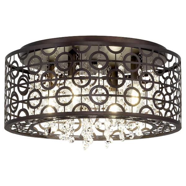 Kira Home Brielle 15 in. 60-Watt 4-Light Oil-Rubbed Bronze Modern Flush Mount with Oil Rubbed Bronze Shade