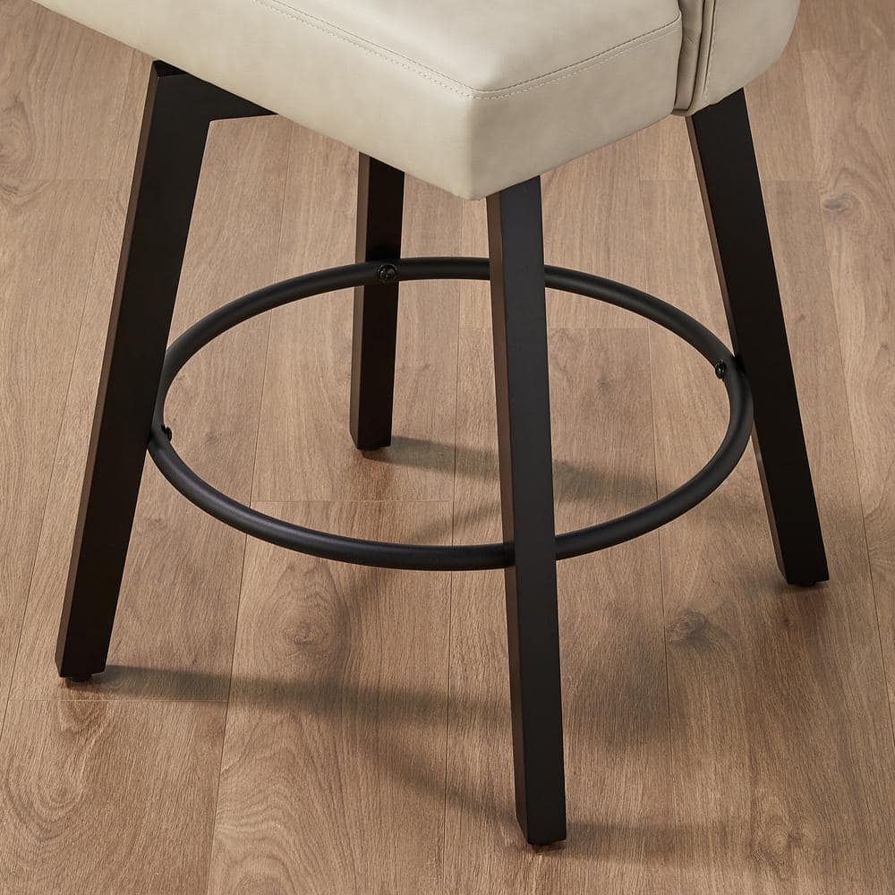 Beige Faux Leather Swivel Counter Height Barstools with Black Wood Legs, Set of 2