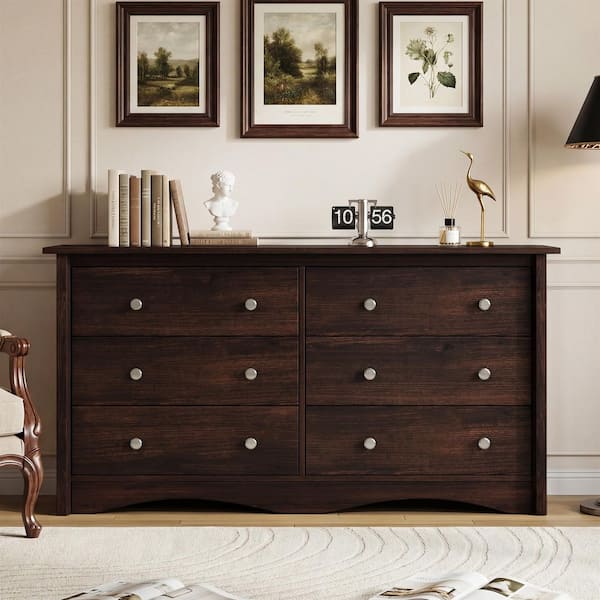 6 drawer dresser brown LACOO Creaser 47.2 in. MDF for Bedroom, Wide Chest of Drawers with 6-Wood Dresser Drawers Charming Sheath Round Neck SCHL003231_BE_XXL That’s why a wall Color:NIGHT COMBO