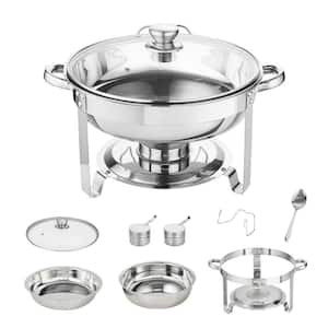 2-Pack Round Chafing Dish Set with Full-Size Stainless Steel, 4 qt. Pan Glass Lid Fuel Holder