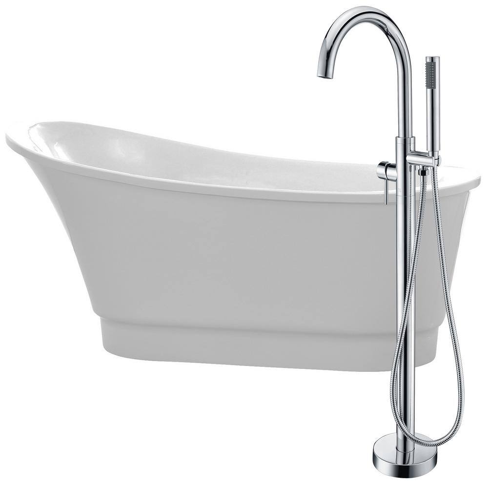 ANZZI Prima 67 in. Acrylic Flatbottom Non-Whirlpool Bathtub in White with Kros Faucet in Polished Chrome, Glossy White -  FTAZ095-0025C