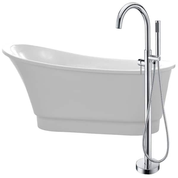 ANZZI Prima Series 67 in. x 31 in. Flat Bottom Freestanding Soaking Bathtub with Center Drain and Faucet in Glossy White