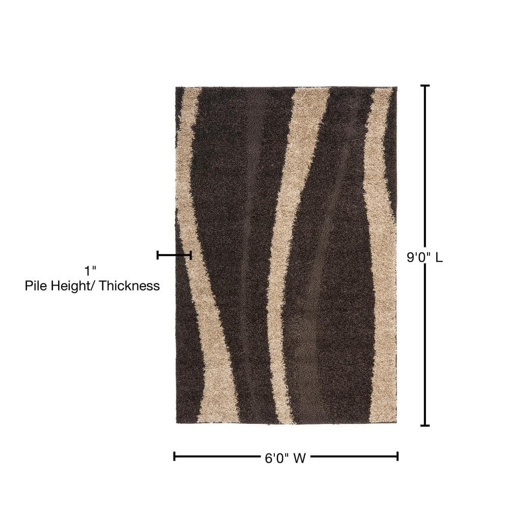 Florida Shag Dark Brown and Beige Synthetic Area Rug