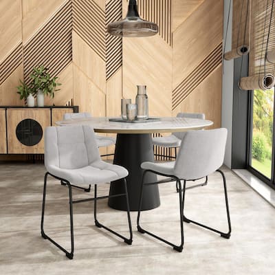 Winterfield Light Gray Chenille Fabric Accent Side Chair Set of 2 with Curved Bentwood Seat
