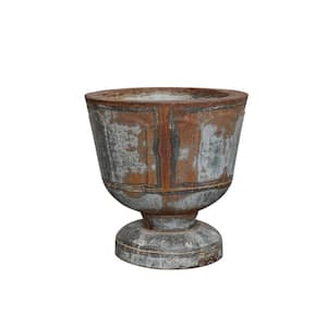 15.5 in. L x 15.5 in. W x 15.5 in. H 64 qts. Distressed Zinc Finish Round Iron Footed Decorative Pot