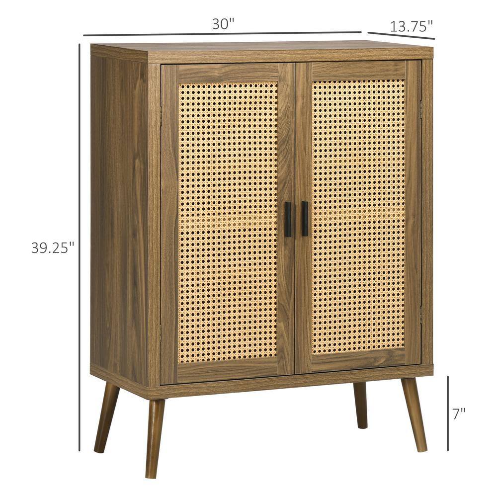 Versatile Brown Sideboard Buffet Cabinet with Rattan Doors