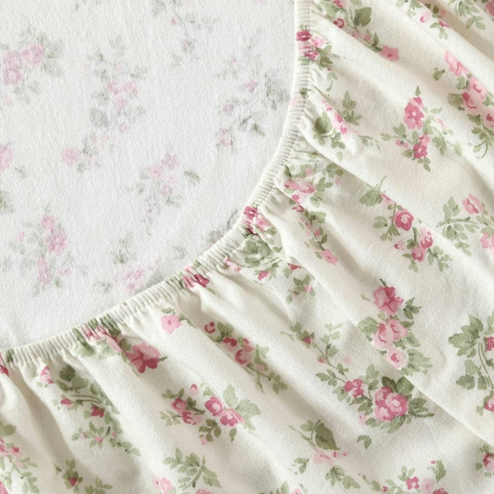 Audrey Pink Floral Cotton Flannel King Sheet Set
