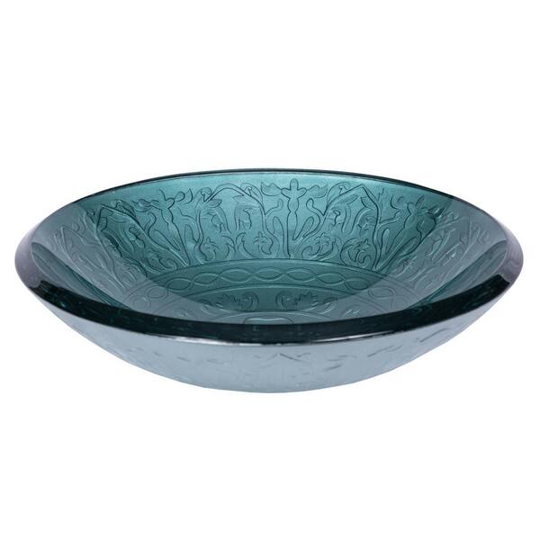 Eden Bath Embossed Glass Vessel Sink in Teal with Pop-Up Drain and Mounting Ring in Brushed Nickel