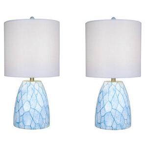 22.5 in. Blue Mosaic Resin Indoor Table Lamp with Decorator Shade (2-Pack)