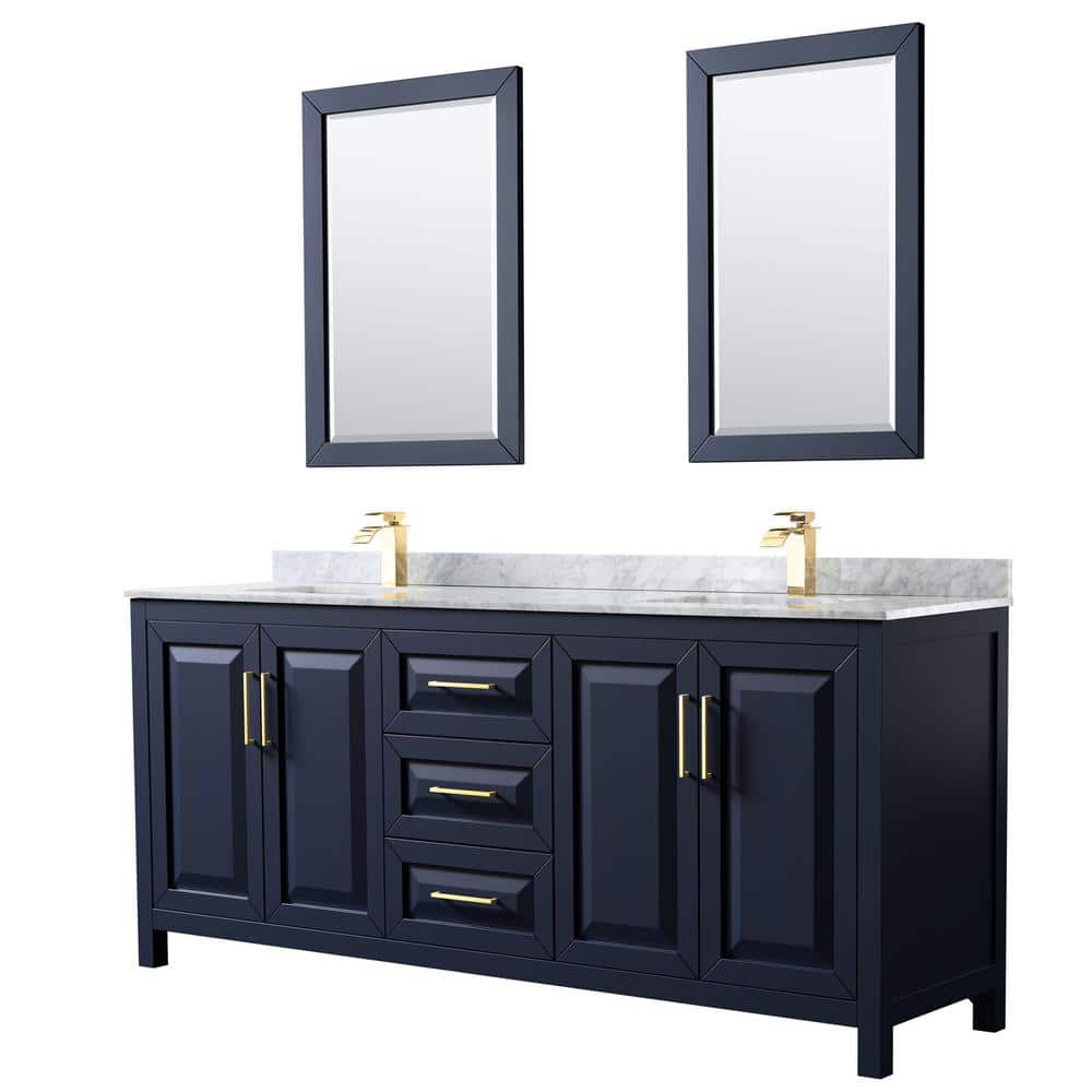 Daria 80 in. Double Vanity in Dark Blue with Marble Vanity Top in White Carrara with White Basins and 24 in. Mirrors price history on PriceWatchPro