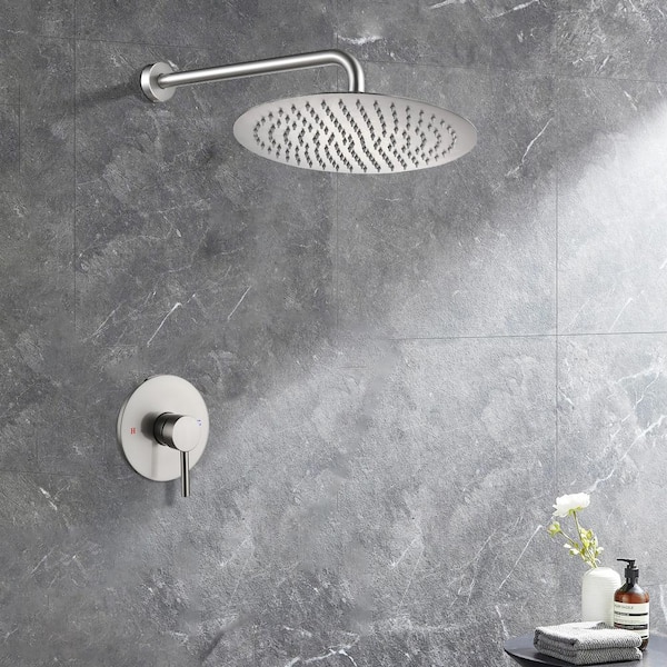 Satico Single-Handle 1-Spray Rain Pressure Balanced Wall Mounted Shower Faucet in Brushed Nickel (Valve Included)