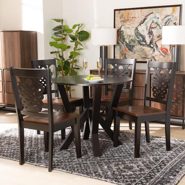 Baxton Studio Valda 5 Piece Dark Brown and Walnut Brown Dining Set