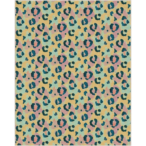 Well Woven Yellow Coral 7 ft. 10 in. x 9 ft. 10 in. Animal Prints Leopard Contemporary Pattern Area Rug