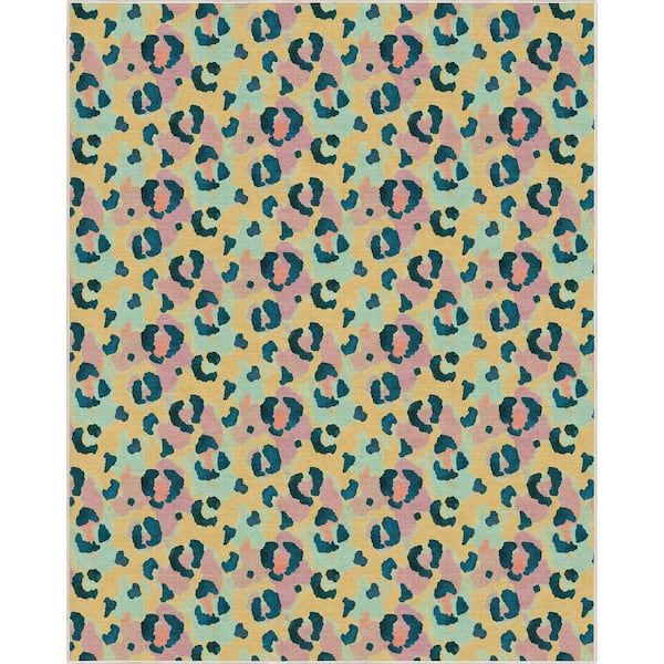 Well Woven Yellow Coral 9 ft. 10 in. x 13 ft. Animal Prints Leopard Contemporary Pattern Area Rug