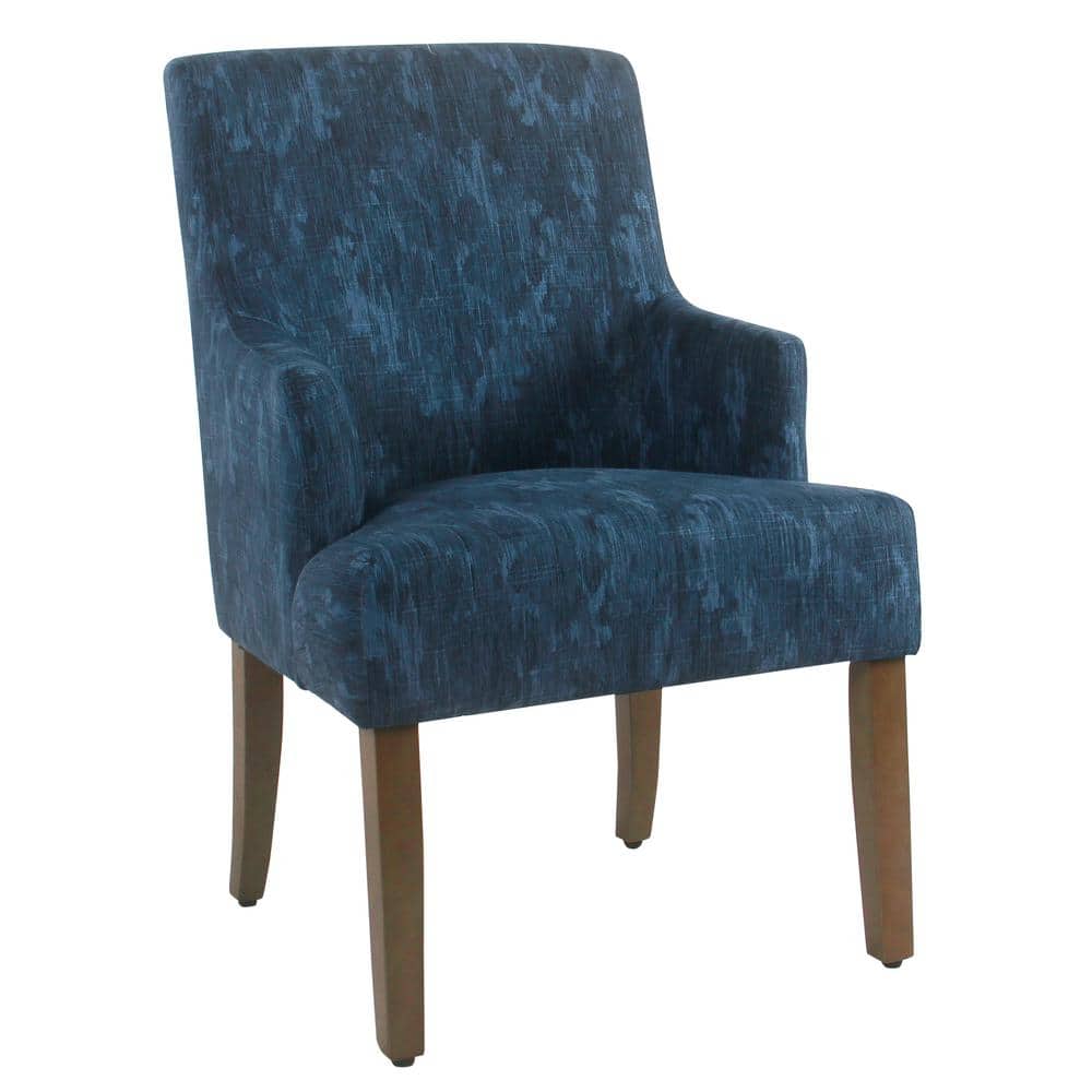 Meredith Distressed Blue Patterned Parsons Side Chair with Wood Legs
