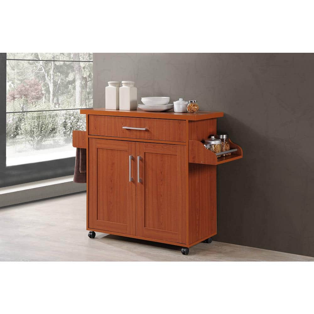 White Kitchen Island with Spice Rack and Towel Holder - thumbnail 2