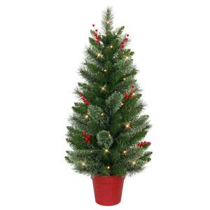 Set of 2 3.5 ft. Pre-Lit Feather-Like Adorned Potted Artificial Christmas Trees