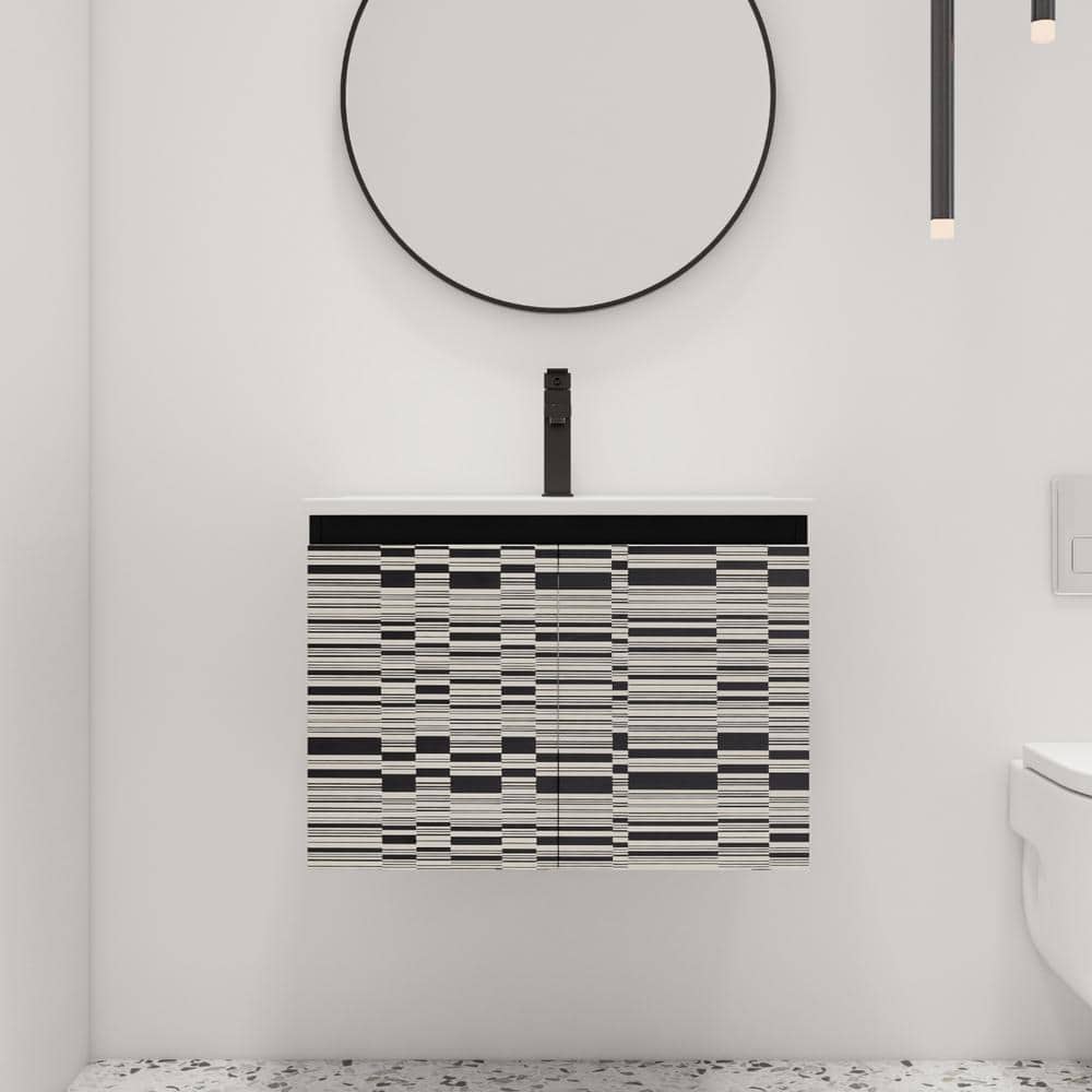 24 in. W. x 18.3 in. D x 17.3 in. H Wall Mounted Bath Vanity in Black with 