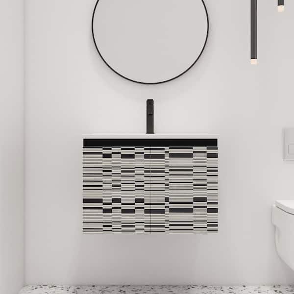24 in. W. x 18.3 in. D x 17.3 in. H Wall Mounted Bath Vanity in Black with White Ceramic Vanity Top