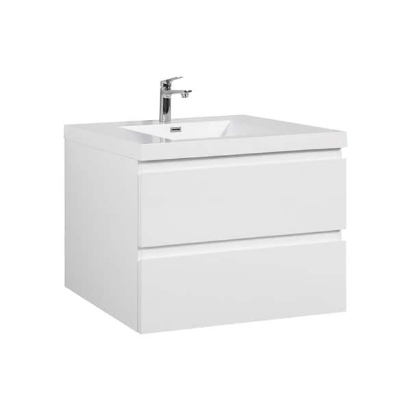 36 in. W x 20 in. D x 22 in. H Single Sink Floating Bath Vanity in White with Glossy White Cultured Marble Top