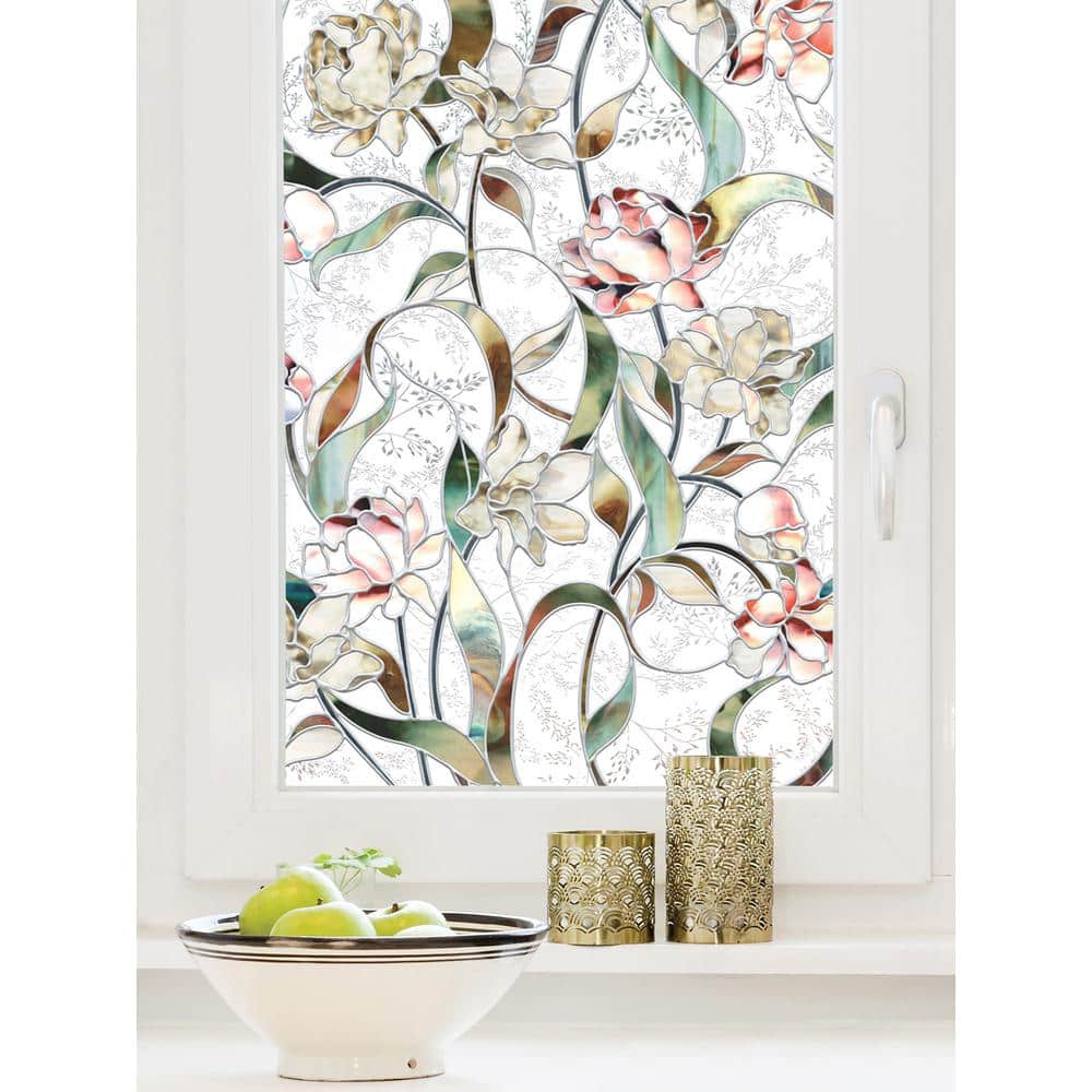 Begonia Floral Decorative Privacy Window Film, 24" x 36", Vinyl