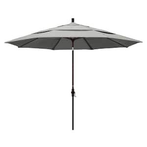 11 ft. Bronze Aluminum Pole Market Aluminum Ribs Crank Lift Outdoor Patio Umbrella in Granite Sunbrella