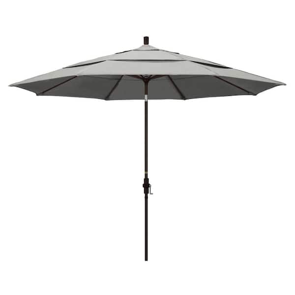 California Umbrella 11 ft. Bronze Aluminum Pole Market Aluminum Ribs Crank Lift Outdoor Patio Umbrella in Granite Sunbrella
