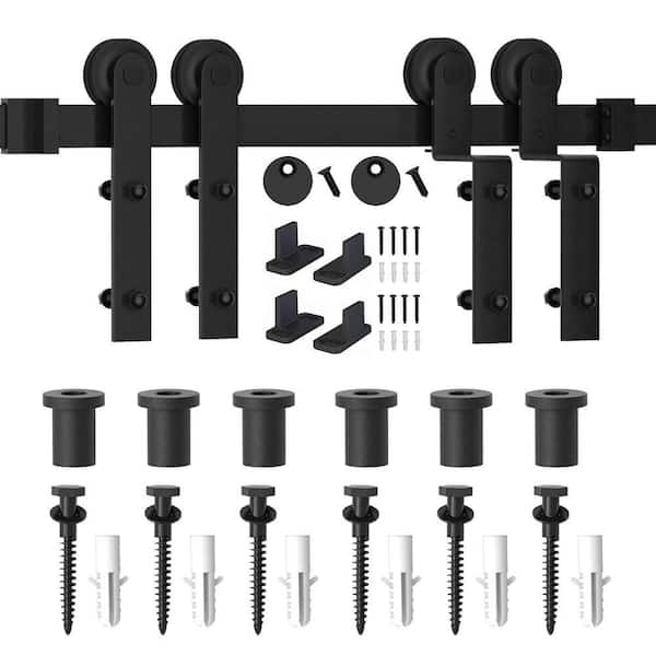 WINSOON 7.5 ft./90 in. Single Track Bypass Sliding Barn Door Hardware Kit for Double Doors Low Ceiling