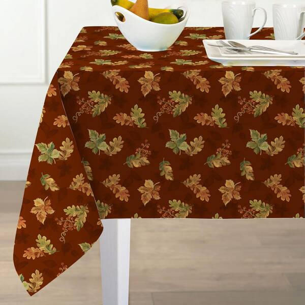 Elrene 60 in. W x 102 in. L Brick Elrene Swaying Leaves Polyester Fabric Tablecloth