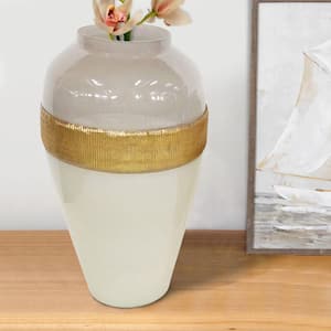 White and Brass Glass Frame Vase with Tapered Body Design