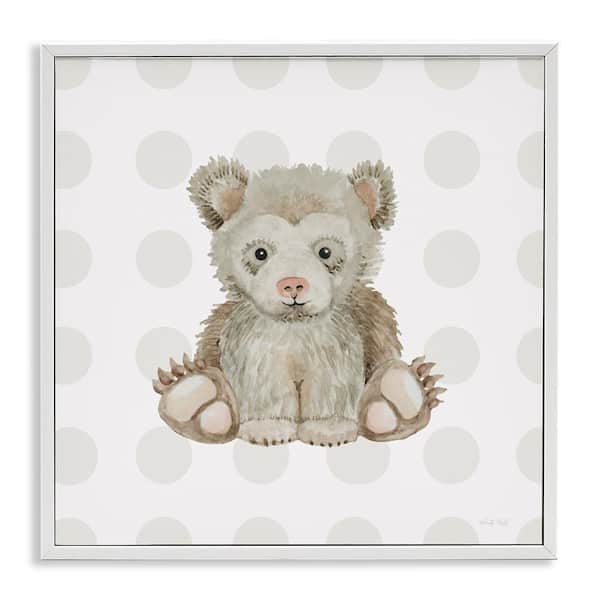 Stupell Industries Nursery Bear on Dots by Cindy Jacobs White Framed Animal Giclee Art Print 24 in. x 24 in.