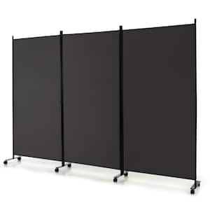 3-Panel Folding Room Divider 6Ft Rolling Privacy Screen withLockable Wheels Grey