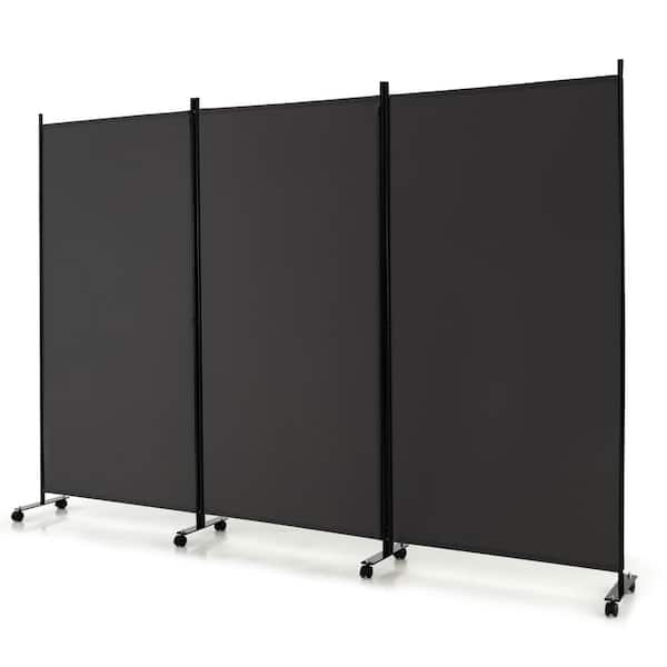 Costway 3-Panel Folding Room Divider 6Ft Rolling Privacy Screen withLockable Wheels Grey