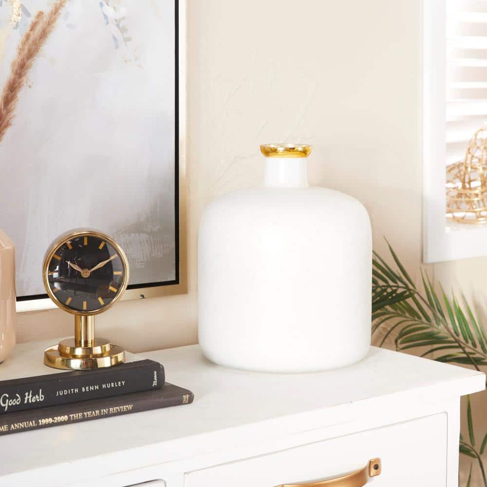 White and Gold Round Glass Decorative Vase
