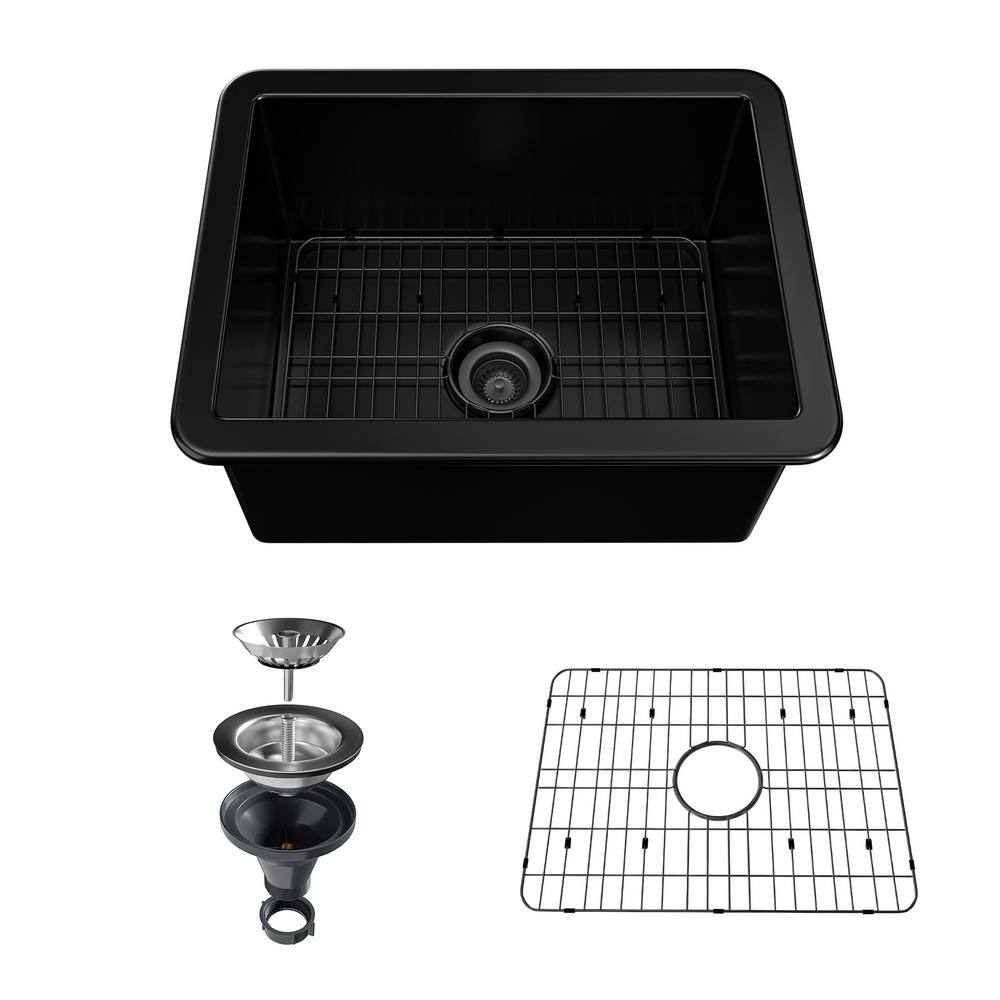 Boyel Living 24 in. Undermount Single Bowl Black Fine Fireclay Kitchen