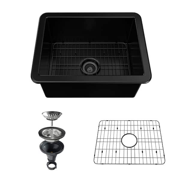 Boyel Living 24 In Undermount Single Bowl Black Fine Fireclay Kitchen   Black Boyel Living Undermount Kitchen Sinks Bl 08 Us24mb 64 600 