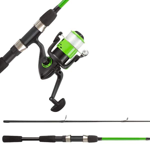 Trademark Games Green 6 ft. Fiberglass Fishing Rod and Reel Combo - Portable 2-Piece Pole with 2000 Aluminum Spinning Reel