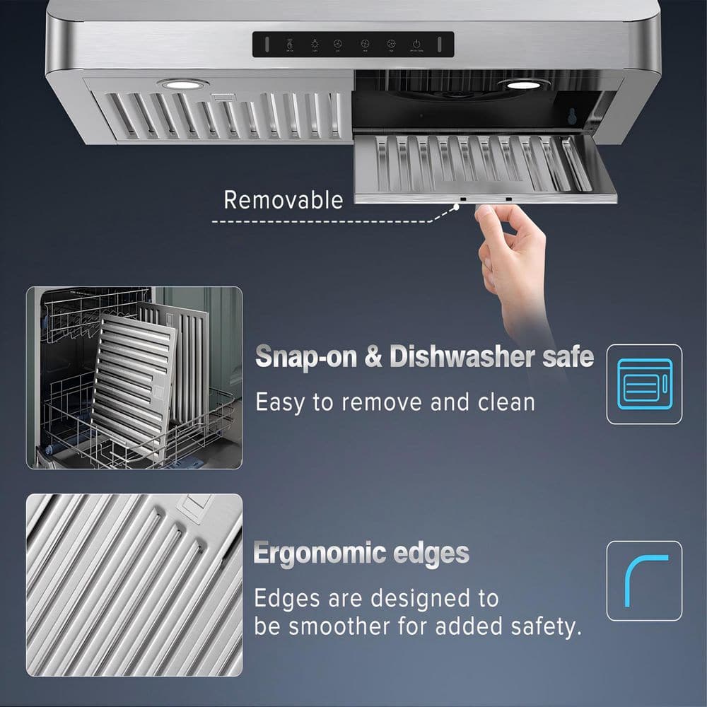 30" Black Stainless Steel Under Cabinet Range Hood with Gesture Control