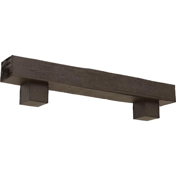 Ekena Millwork 4 in. x 4 in. x 3 ft. Rough Cedar Faux Wood Fireplace Mantel Kit, Alamo Corbels, Natural Honey Dew
