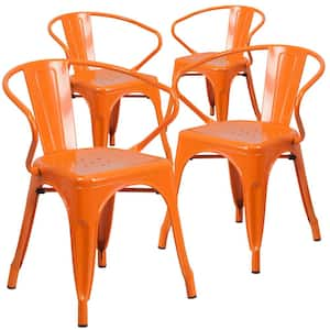 Stackable Metal Outdoor Dining Chair in Orange (Set of 4)