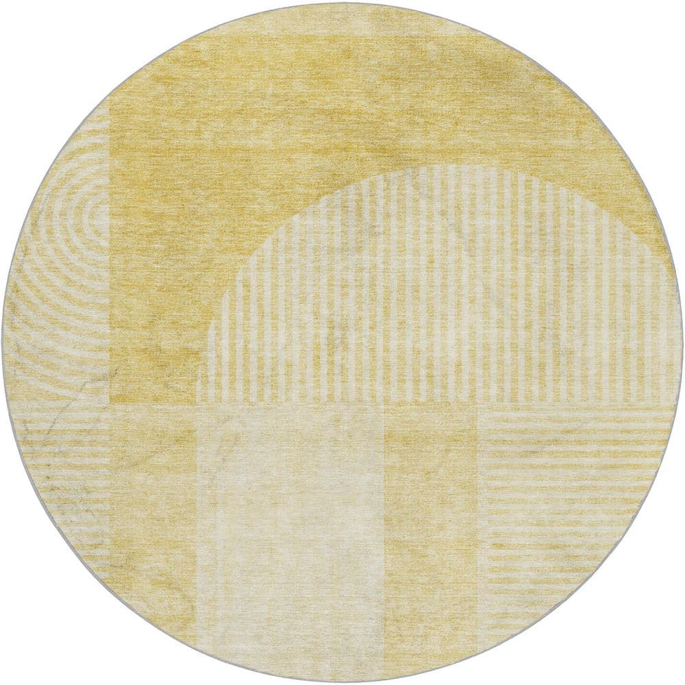Dream Shag Premium Machine Washable Abstract ADS711 Gold 8 ft. x 8 ft. Round Rug price history on PriceWatchPro