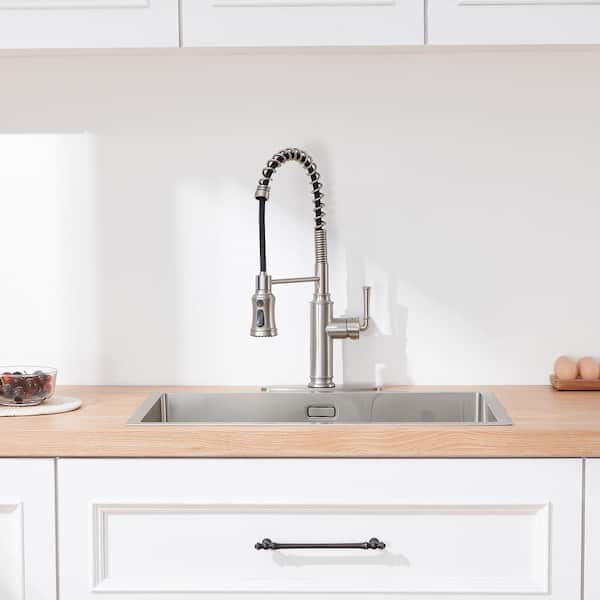 Touch Sensor Single Handle Pull Down Sprayer Kitchen Faucet with Deck Plate and Water Supply Hoses in Brushed Nickel