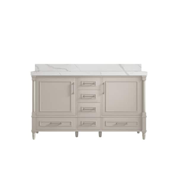 Willow Collections Hudson 60 in. W x 22 in. D x 36 in. H Double Sink Bath Vanity in Fine Grain with 2 in. Calacatta Laza qt. Top